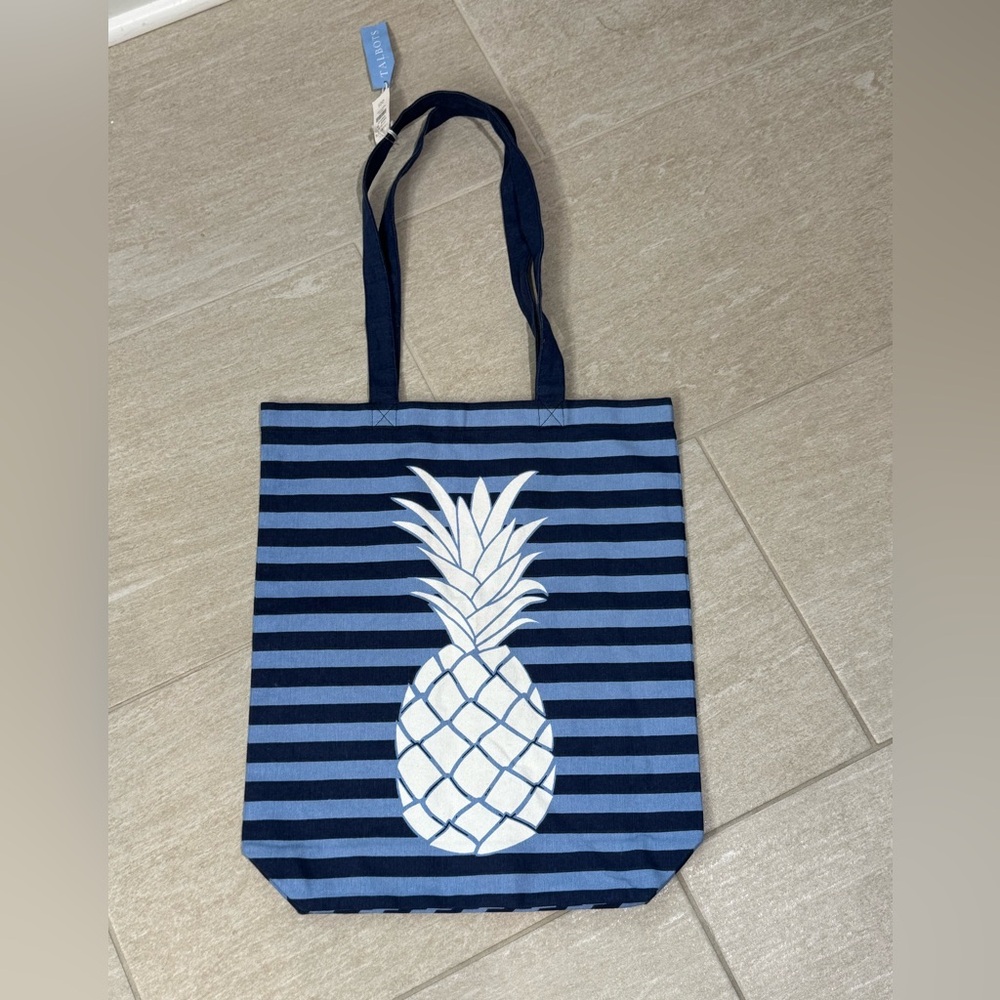 🍍🆕Talbots Blue Striped Canvas Tote with Pineapple Accent🍍